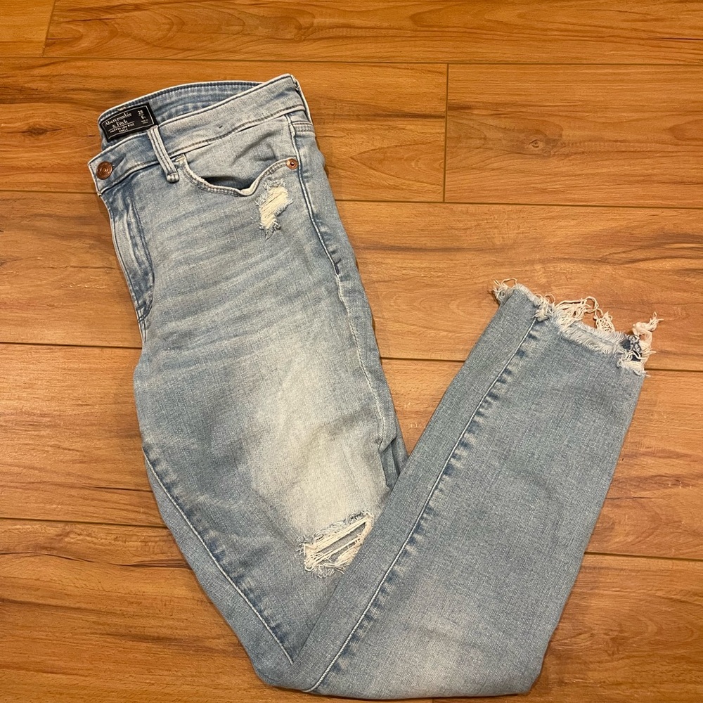 Abercrombie & Fitch Blue Skinny Jeans with Distressed Details